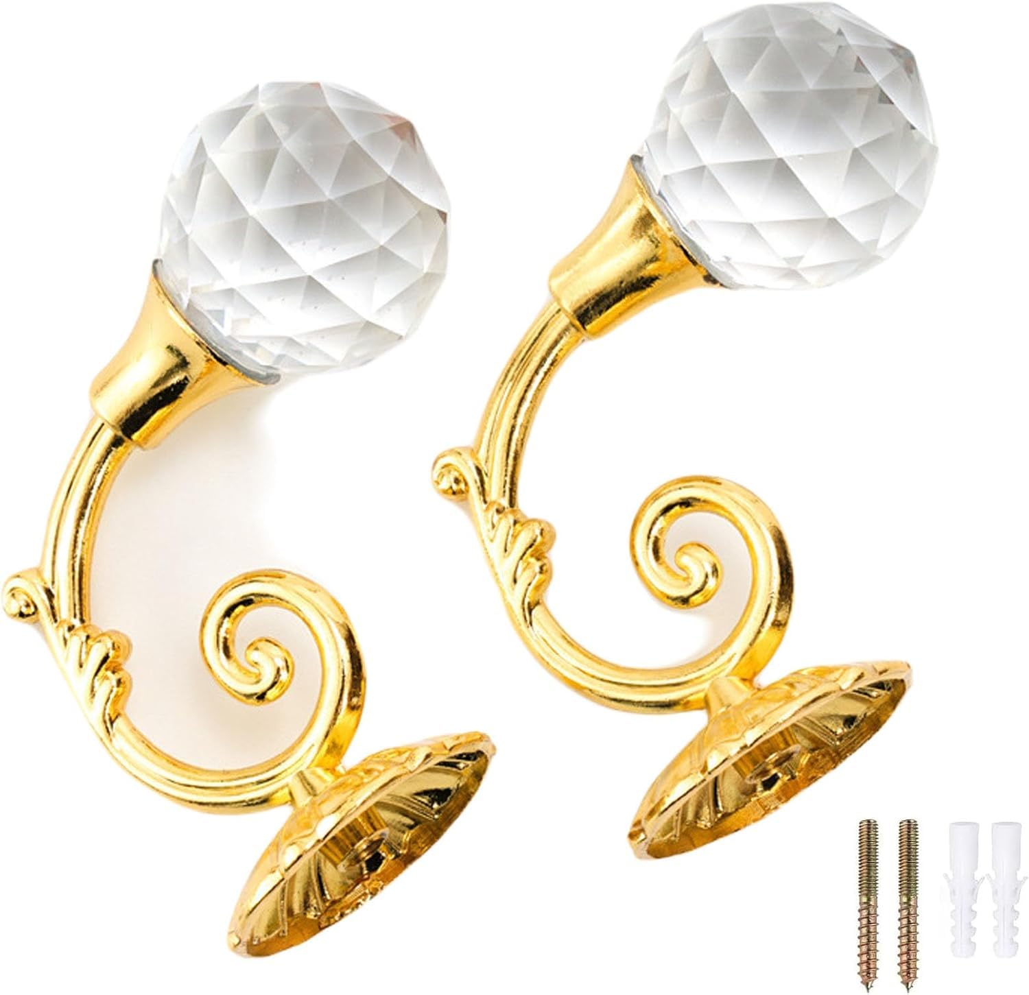 Paqwtyb Gold Hooks, 2 Pack Curtain Hooks Crystal Metal Coat