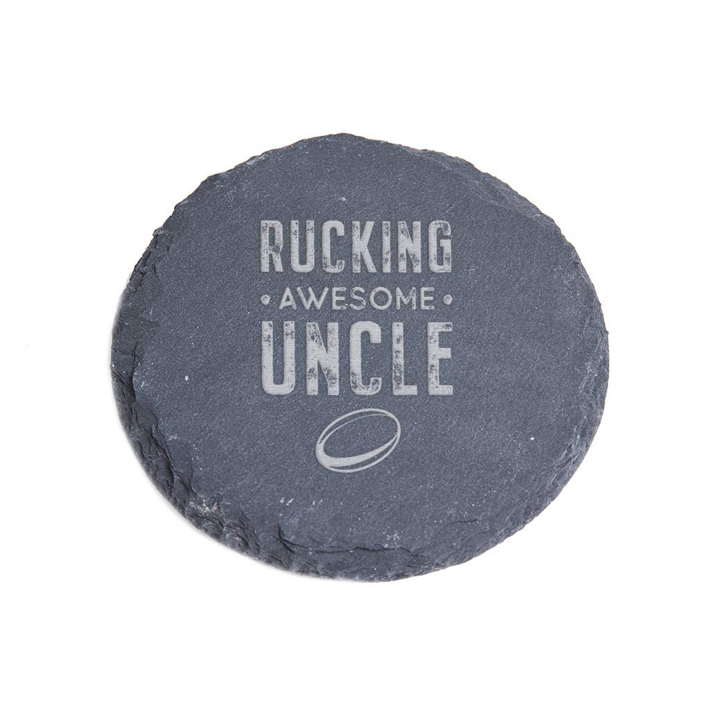 "Rucking Awesome Uncle" Slate Coaster - Rugby Gifts for Men - Funny Birthday Present