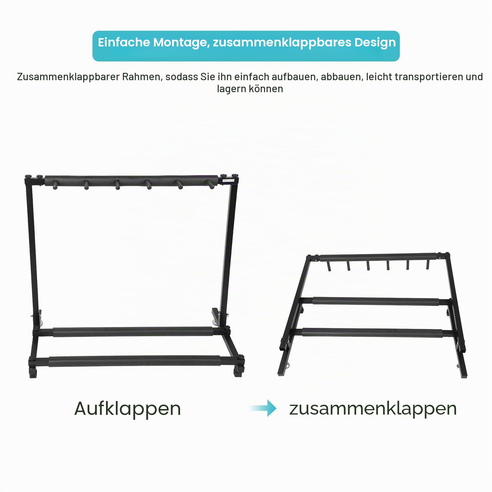 Ejoyous Gitarrenständer 5 Halter, Gitarren Klappständer Rack, Tragbarer Aufbewahrungsorganisator Displaydekoration Geeignet für kustik, Bass, E-Gitarre