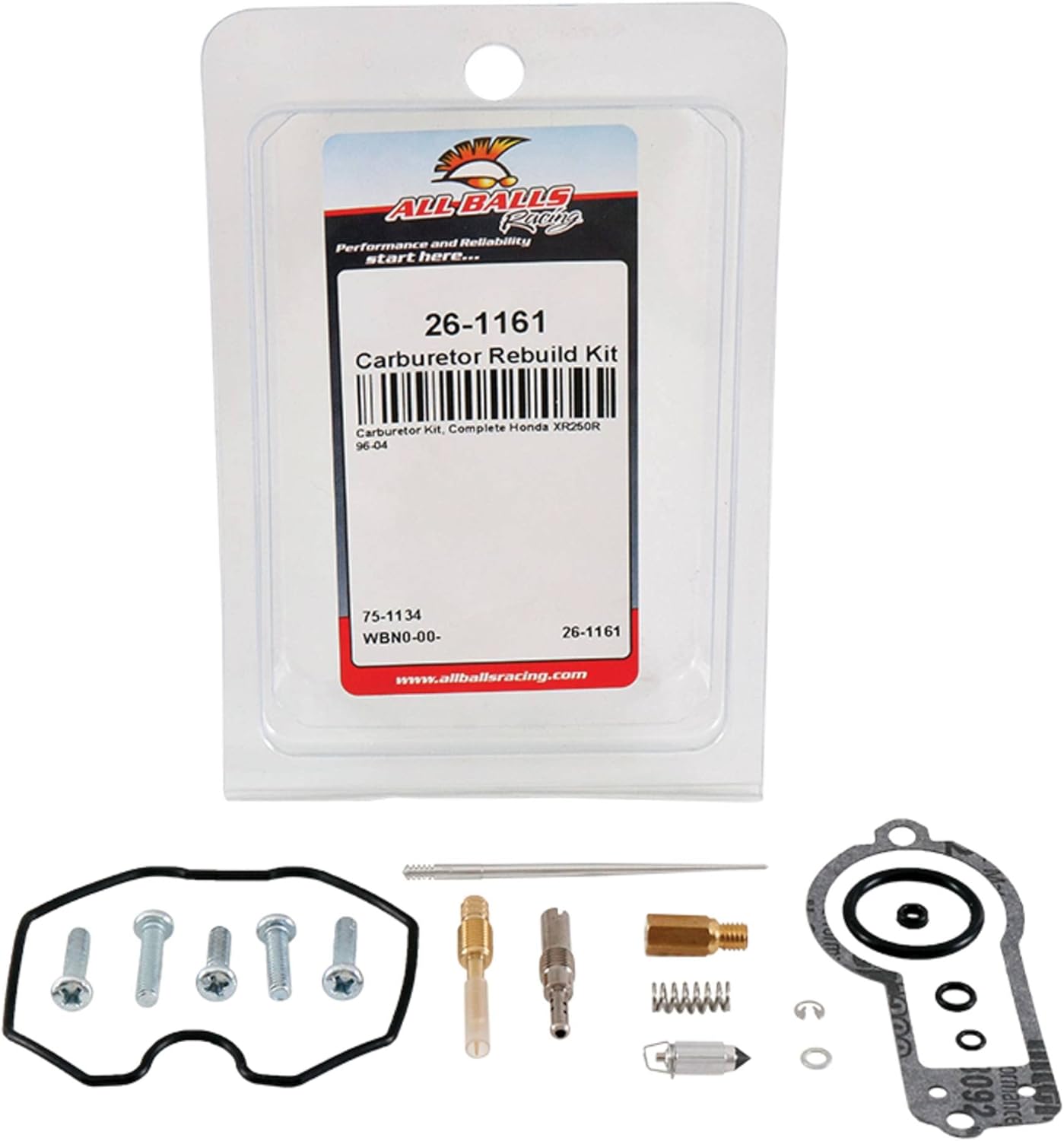All Balls Racing Carburetor Rebuild Kit 26-1161 Compatible With/Replacement For Honda XR250R 1996-2004