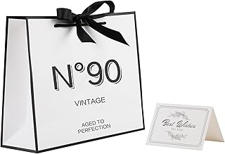 STOBOCTER 90th Birthday Gift Bag for Women Men, 90 Year Old Keepsake Paper Gift Bag with Bow Ribbon and Card, White Black Paper bag for 90th Anniversary Party Gifts Decorations (Medium, 1935, 90th)