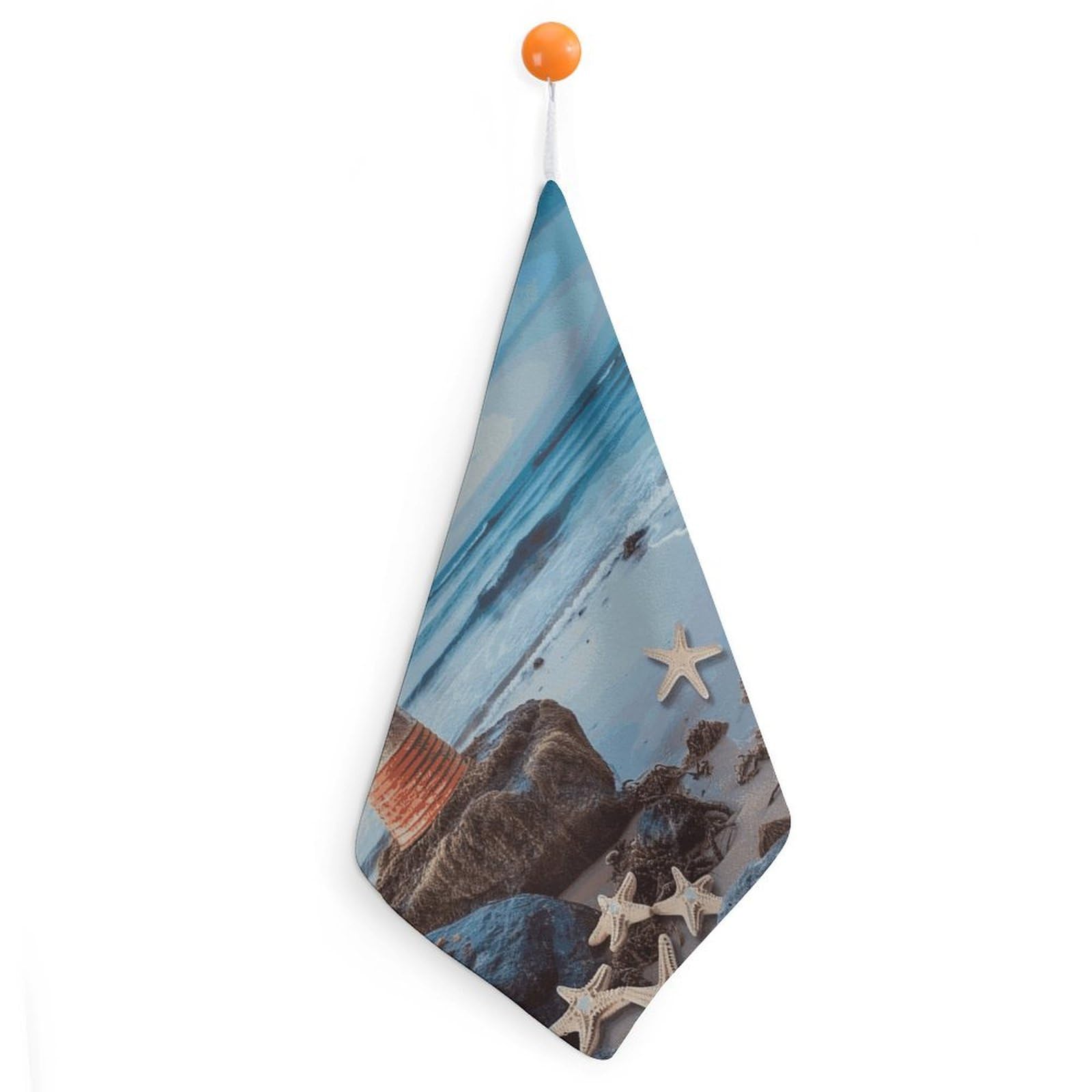 LDGSUPH Starfish Lighthouse Beach Hand Towels Fashion Hand Face Towel with Hanging Strap Absorbent Soft Decorative Towel Fade Resistant Cozy Face Cloths for Kitchen Gym Bathroom Towels 1PCS