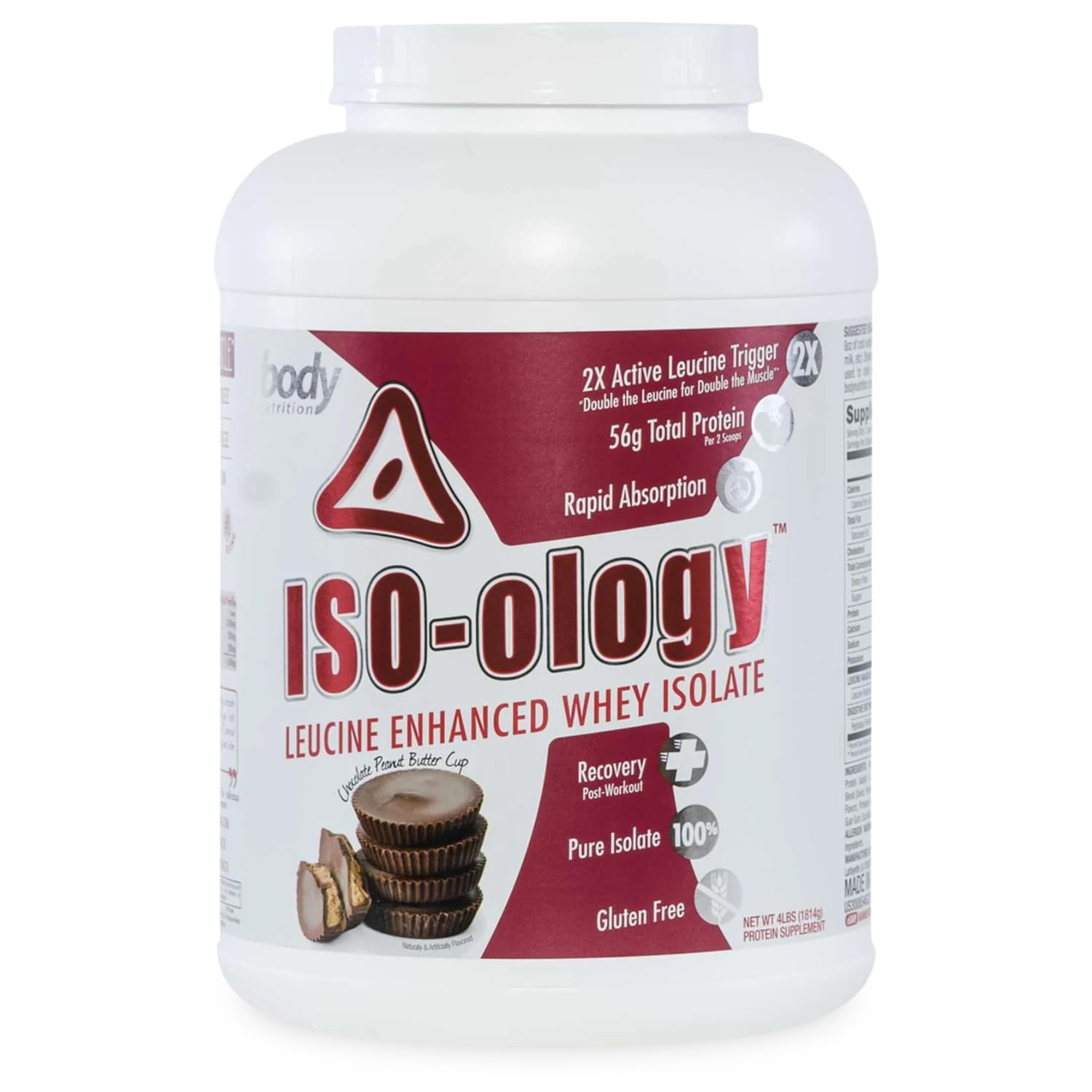 Body Nutrition ISO-Ology, Leucine-Enhanced Whey Isolate Protein Powder, Post-Workout Recovery Supplement, Isolated Grass Fed Whey, Chocolate Peanut Butter Cup Flavor, 4lb