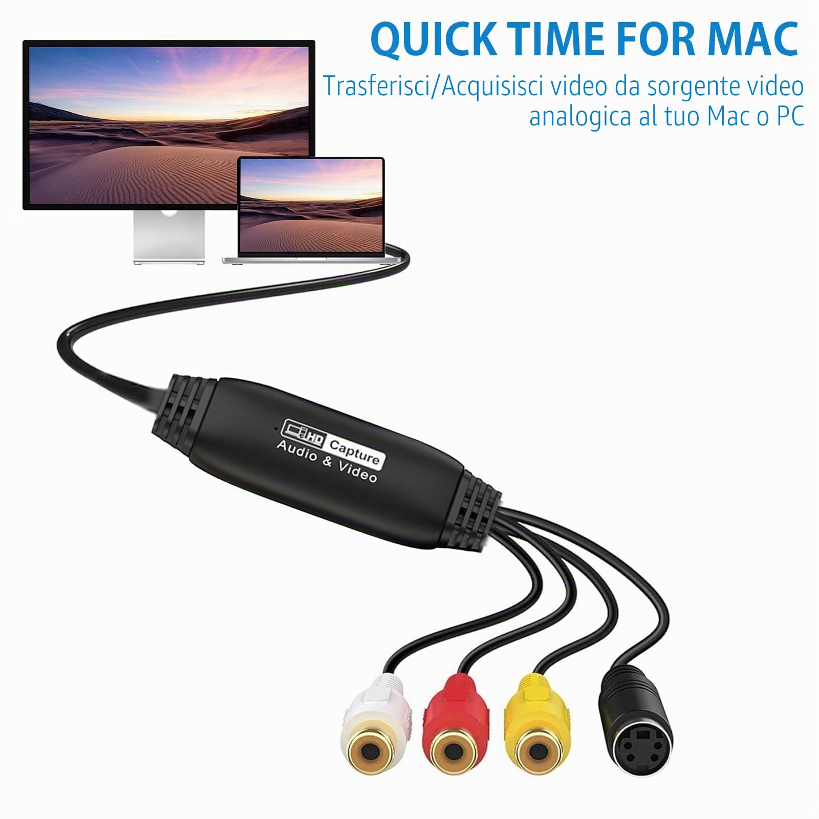 Convertitore da VHS a digitale, scheda di acquisizione video USB 2.0 dispositivo di acquisizione audio e video vecchio VHS Mini DV Hi8 DVD VCR a convertitore digitale Compatible with Windows & MAC