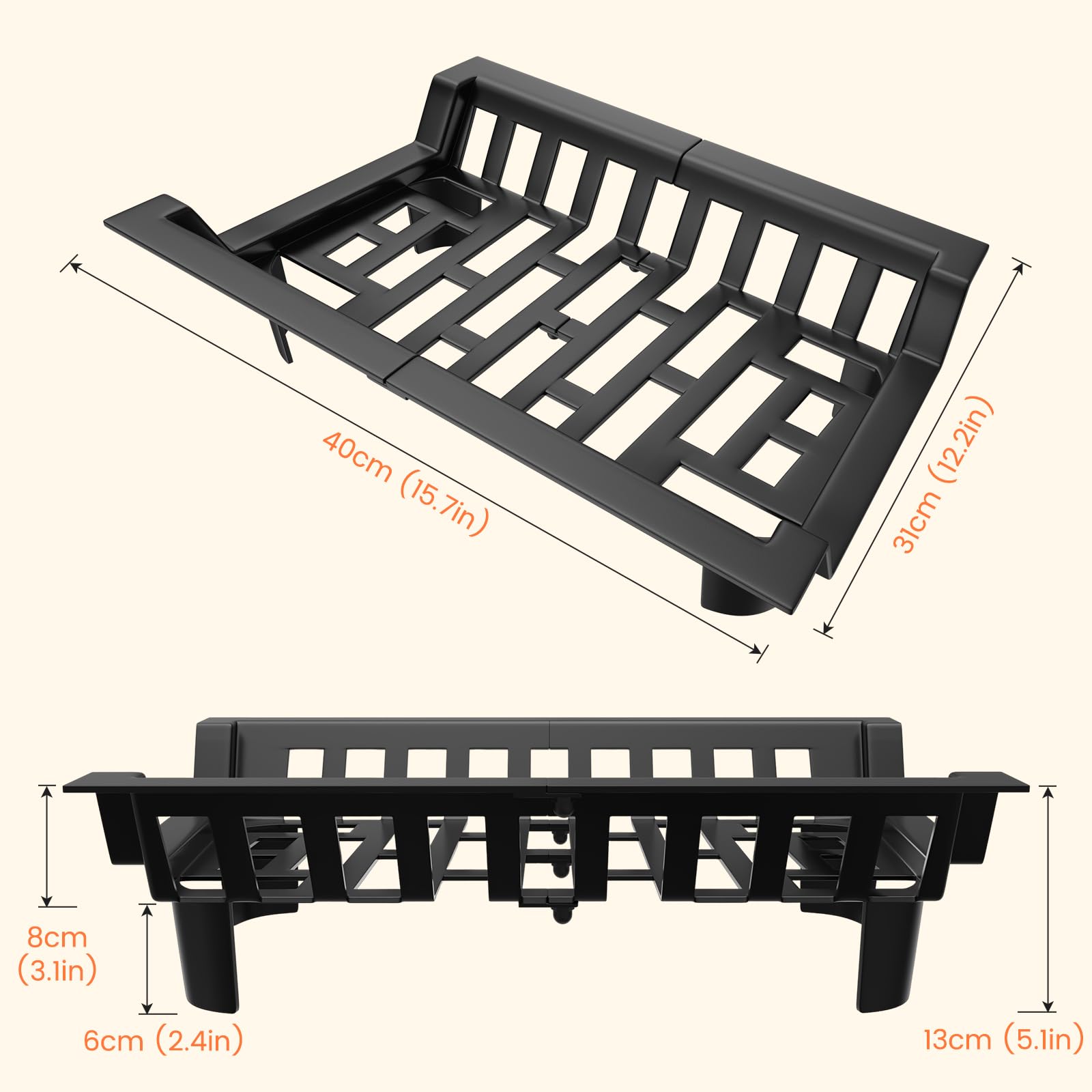 Kaminrost Kaminholz Kaminholzständer 46 x 31 x 13 cm Gusseisen Kaminroste Stabiles feuerrost mit Füßen Metall Feuergitter Kaminholzständer für Innenkamine, Camping im Freien
