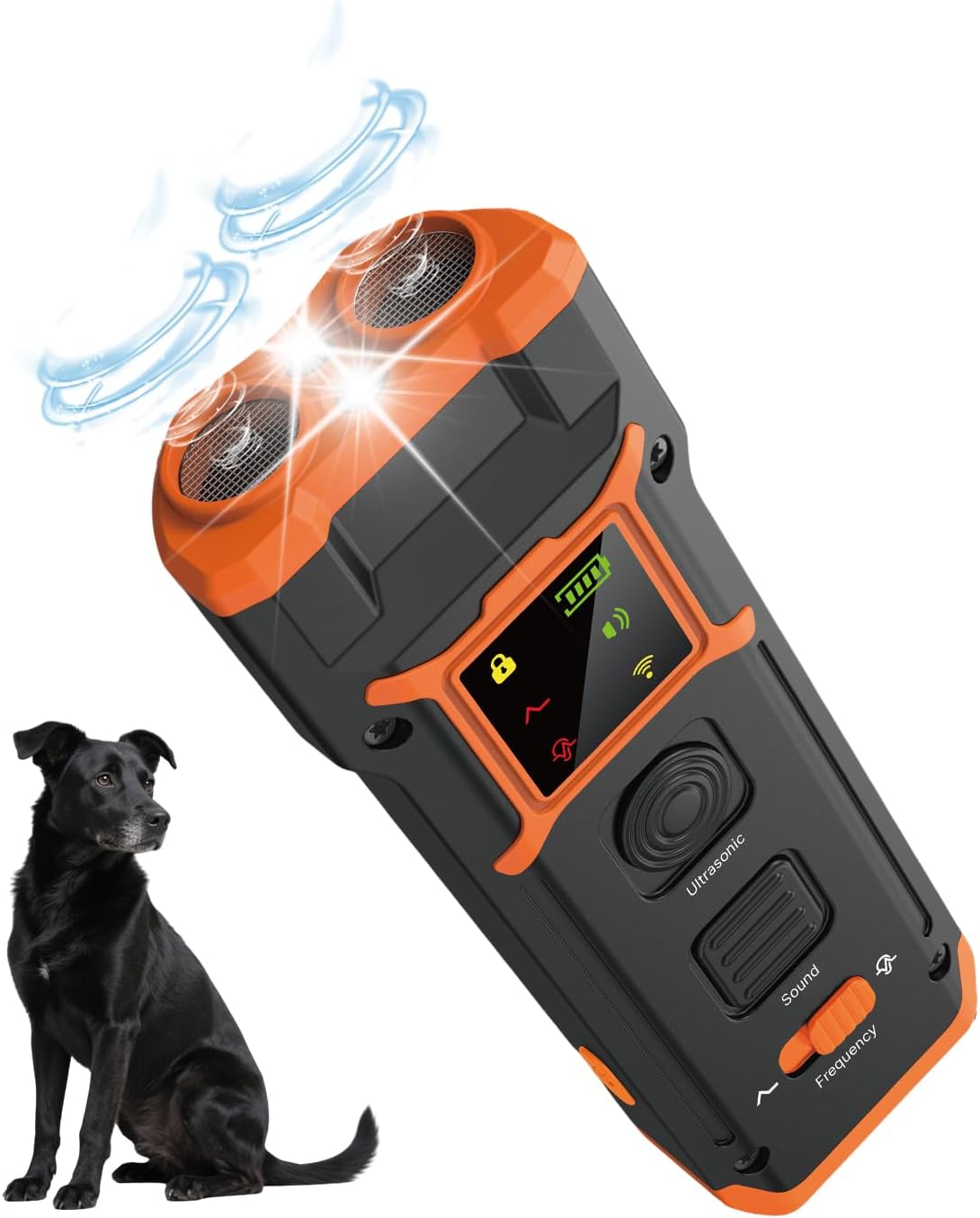 Dr. Shark Dog Bark Deterrent Devices — Ultrasonic Audible Beep LED Flashlight, Anti Barking 50 ft Range, 10-Second Auto-Off for Hearing Safety, — Stop Dog Barking Device (6 Months–8 Years)