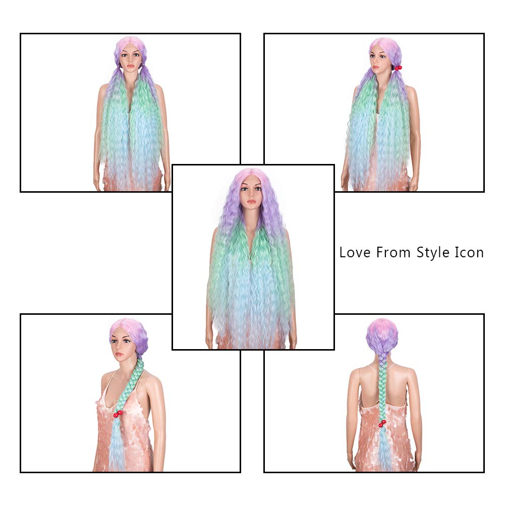 Style Icon 41" Lace Front Wigs Long Wavy Synthetic Wigs with Baby Hair Half Hand Tied 130% Density Wigs (41", QT PKBL07)