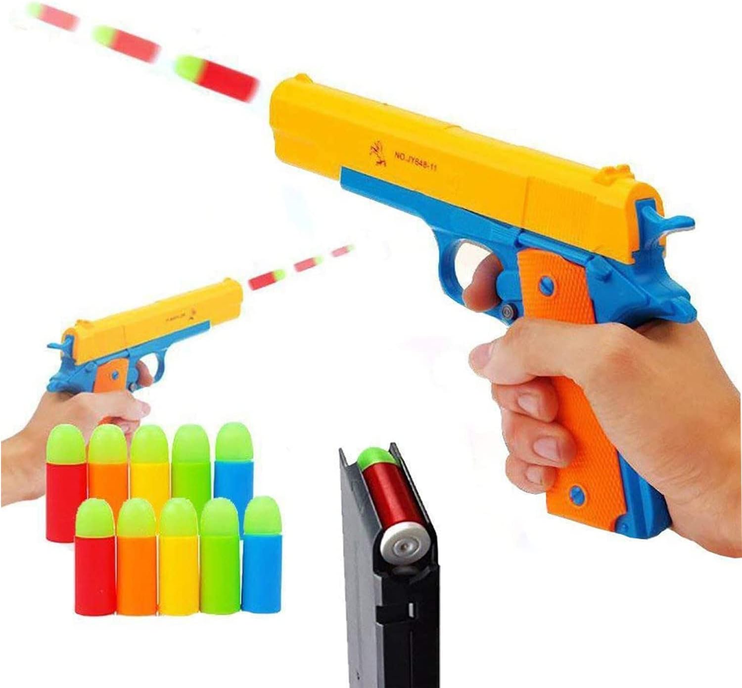 Colt 1911 Toy Realistic 1:1 Scale with Soft Rubber Bullets, Ejecting Magazine, and Pull Back Action [2 Pack]