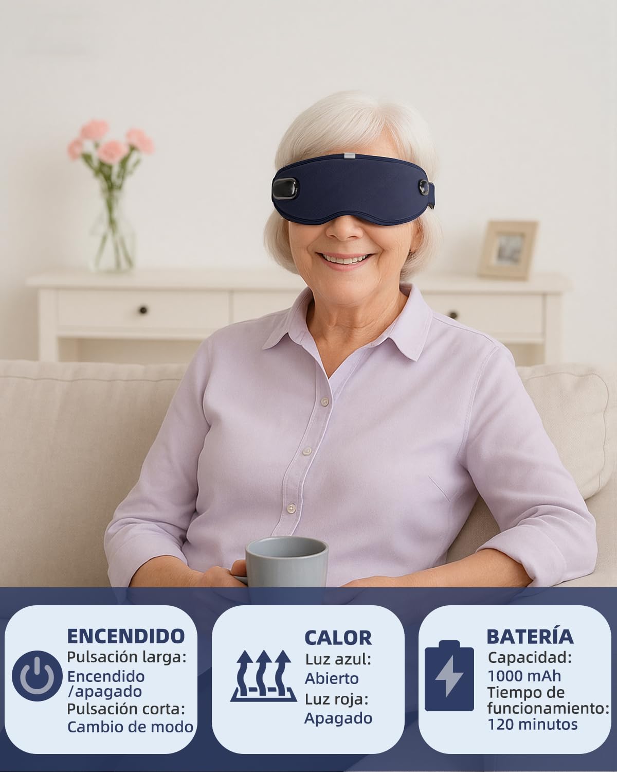 Masajeador Ocular, máscara Ocular eléctrica con Calor y vibración, masajeador Plegable para la Cabeza con 6 Modos para Reducir la Fatiga Ocular, aliviar el Dolor de Cabeza