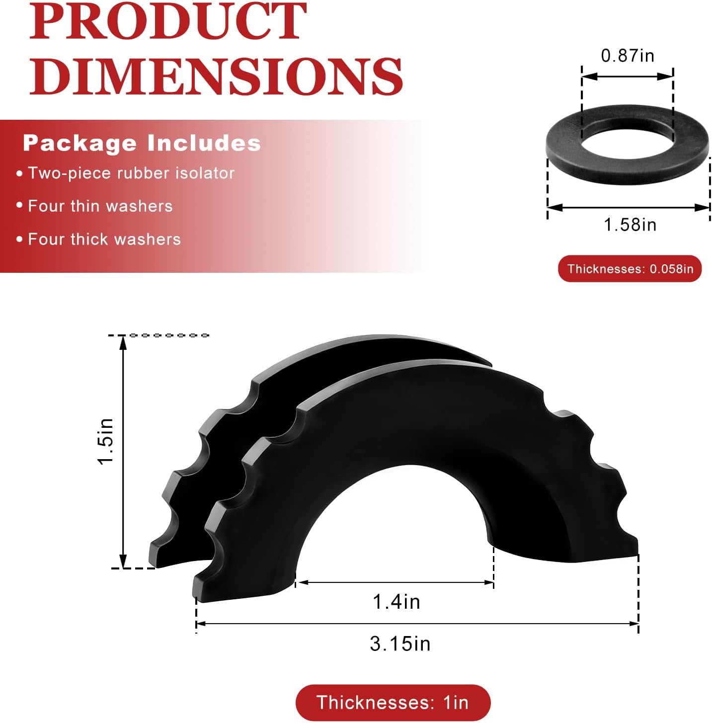 D Ring Shackle Isolators Washers Kit, 3/4" Heavy Duty Car Towing Shackle Isolator Kit with 8 Washers, Vehicle D-Ring Cover Set Protect Bumper & Reduce Rattling, Car Accessories (Black)