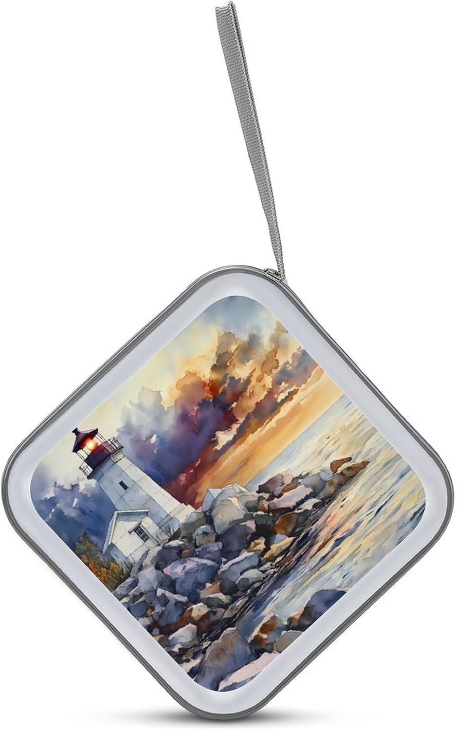 Watercolor Lighthouse Rocky Shore Protective CD Case Storage Rack 40 Capacity DVD Holder Organizer Car Travel
