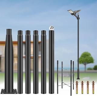 Street Light Pole 20Ft - Black Outdoor Adjustable Metal Solar Street Lamp Post,Suitable for Street Courtyard Porch Exterior Patio Flag Lighting Fixtures,with Mounting Rebar Cage Base Accessory
