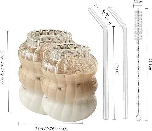 Miniatura 2 de Taza de café helado con pajilla, taza de café transparente de 22 onzas con popote de vidrio y cepillo limpiador para pajilla, cristalería acanalada,