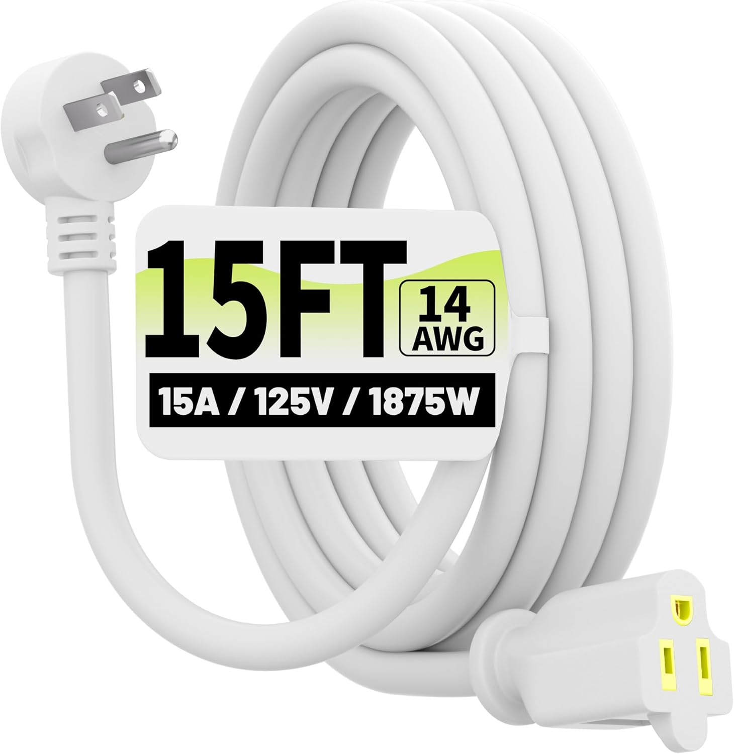 Vockjour 10 FT 2 Pack White Low Profile Flat Plug 14 Gauge Heavy Duty Extension Cord, 14AWG 3-Wire Grounded Appliance Extension Cord, 15A/125V/1875W SJTW ETL Listed Power Cord