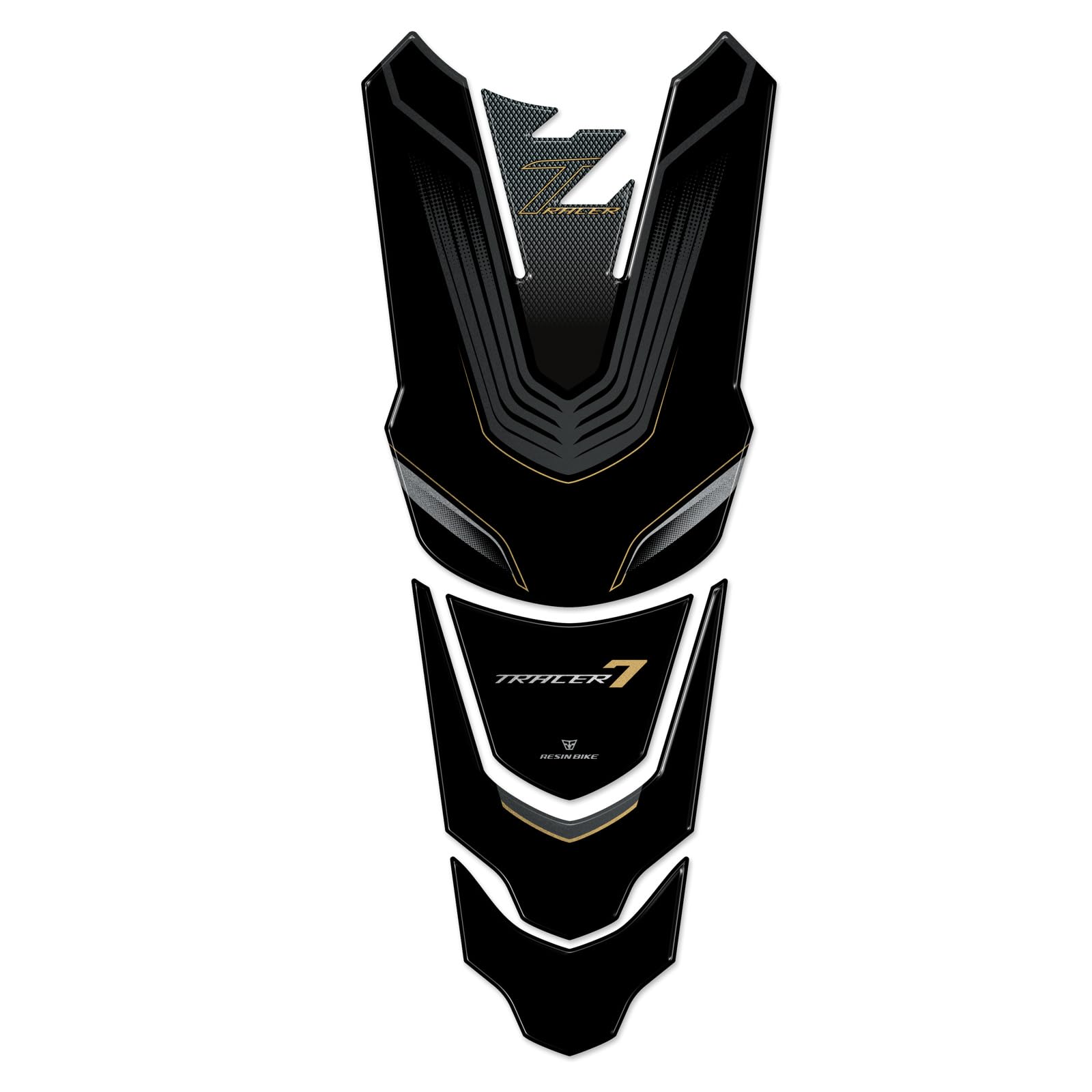 Resin Bike Autocollant Moto Compatibles avec Yamaha Tracer 7 GT 2021-2024 Or. Protection de Réservoir Moto Contre Les Chocs et Les Éraflures. Autocollant 3D Résinés Made in Italy
