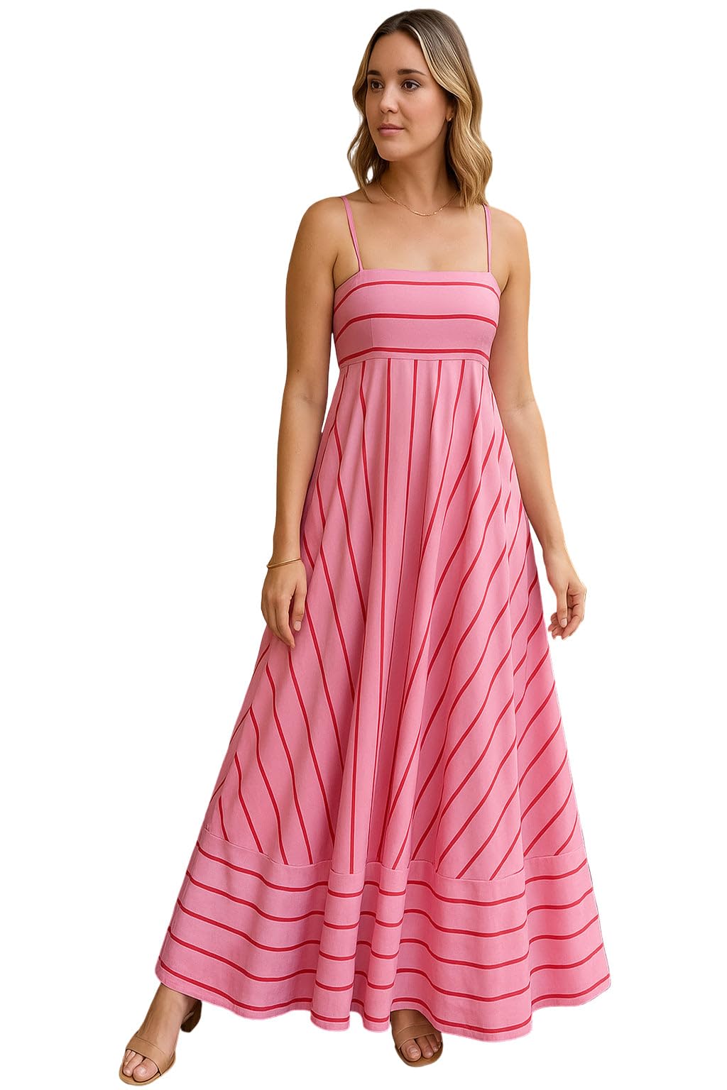 sheetal associates Women’s Black & White Striped Maxi Dress |Square Neck Long Outfit for Casual & Office Wear|Sleeveless and Spaghetti Neckline-picture-17