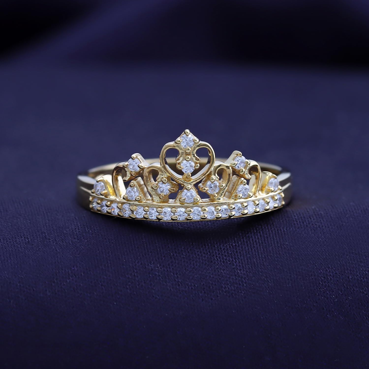 Princess Crown Ring, Round Cut Moissanite, Cubic Zirconia, Lab Grown or Natural Diamond Promise Ring for Women in 14K Gold Plated 925 Sterling Silver Jewelry Gift for Her - Image 3