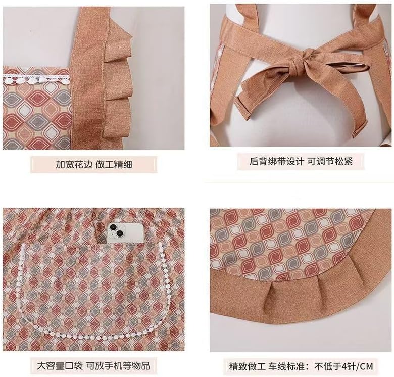 Miniatura 6 de Delantal de moda para mujer, delantales con patrón geométrico, delantales de chef de cocina con bolsillos, adecuado para cocina, etc