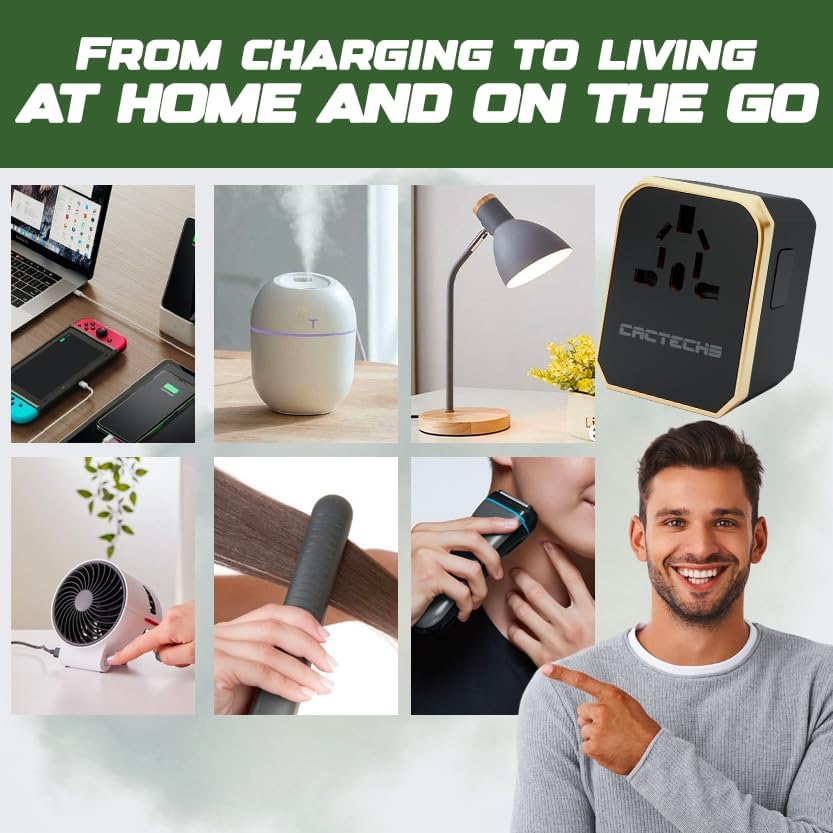 Vista 4 de Adaptador de viaje universal internacional en todo el mundo 4 USB 1 Tipo C Cargador de viaje, UE Reino Unido Adaptador de enchufe de viaje europeo