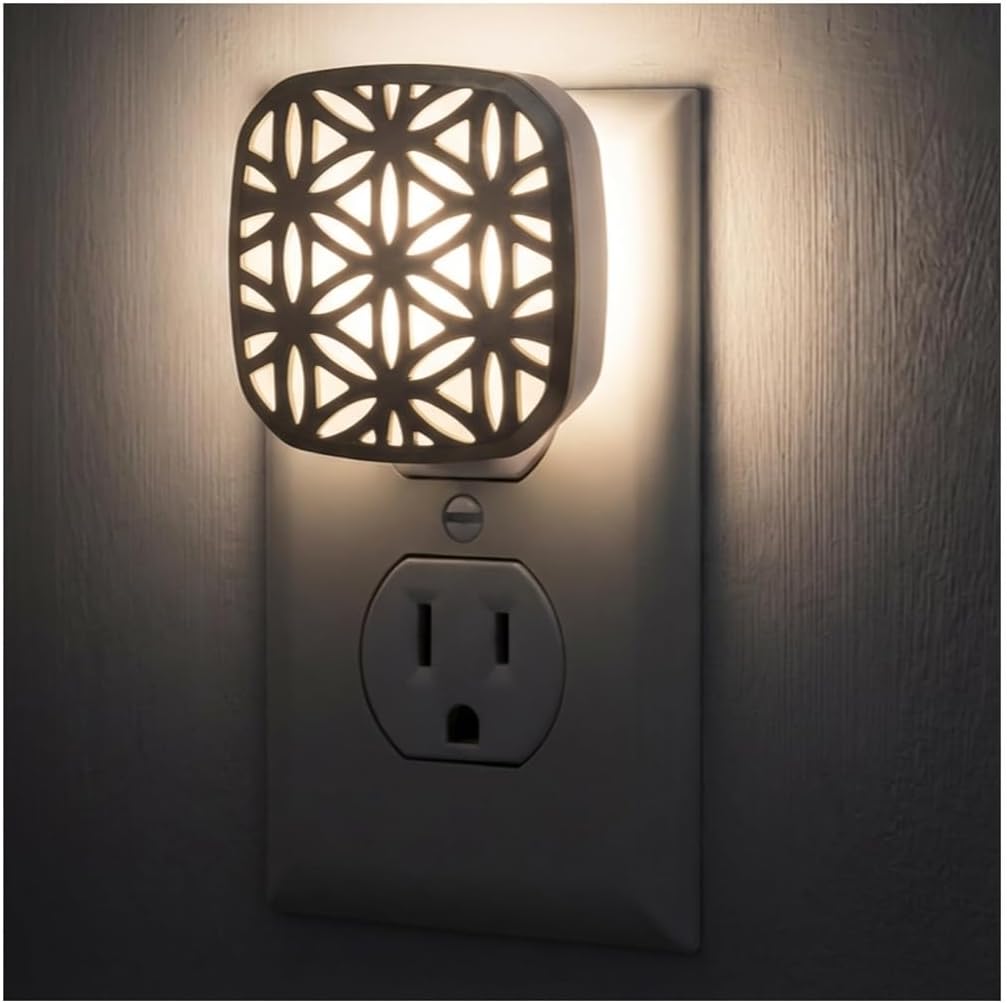 Lights by Night Decorative LED Night Light, Brushed Nickel Flower Design, Plug-in, Dusk to Dawn Sensor, UL-Certified, Home Decor, Ideal for Bedroom, Bathroom, Kitchen, Hallway, 54744, 2 Pack