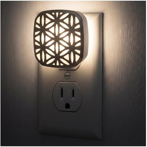 Lights by Night Decorative LED Night Light, Brushed Nickel Flower Design, Plug-in, Dusk to Dawn Sensor, UL-Certified, Home Decor, Ideal for Bedroom, Bathroom, Kitchen, Hallway, 54744, 2 Pack