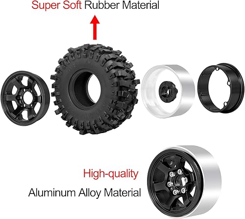 Miniatura 3 de OGRC - Neumáticos suaves de 1.9 pulgadas, aleación de aluminio hexagonal de 1.9 pulgadas, llantas Beadlock para Trx4 Trx6 Axial SCX10 SCX10 Pro