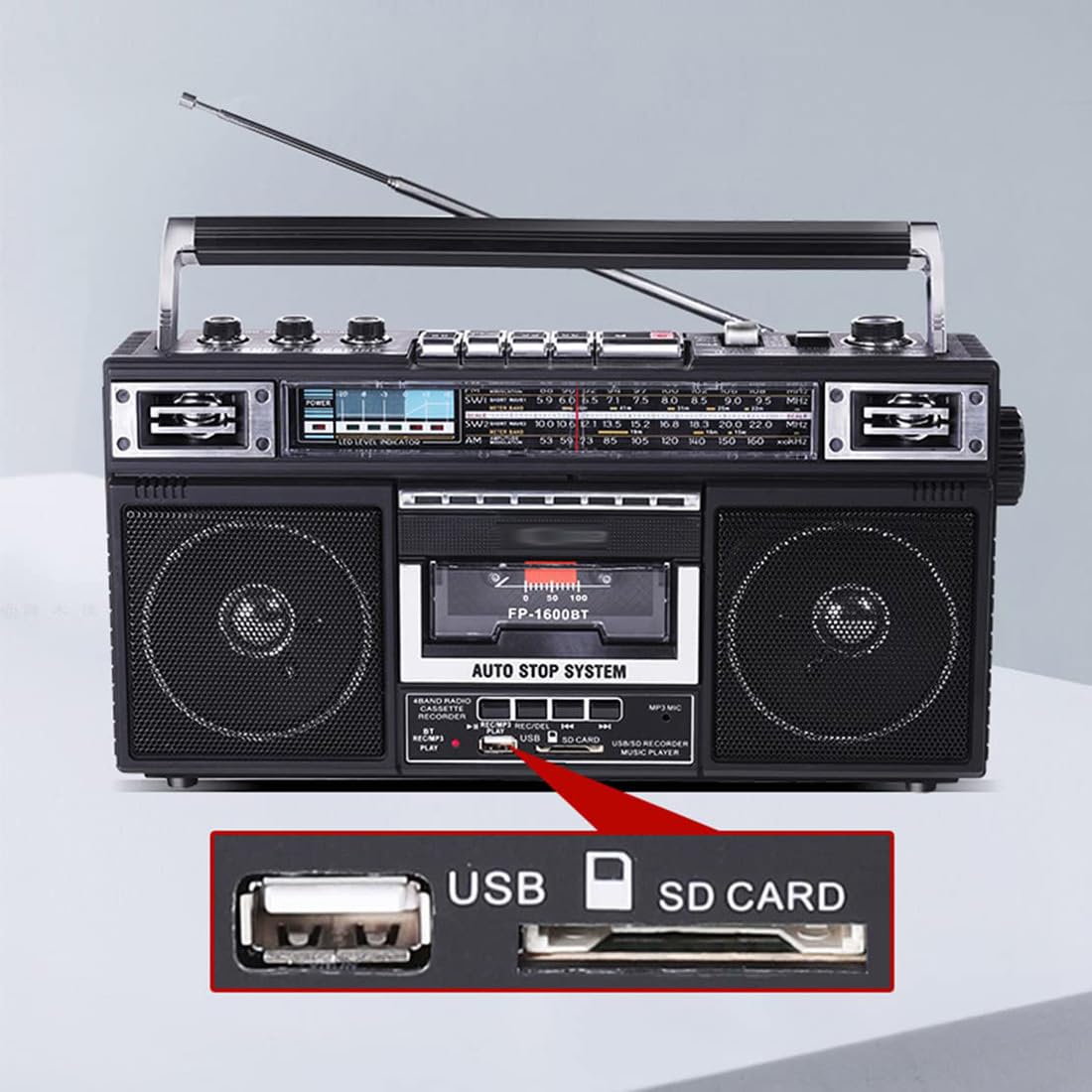 Reproductor de casete Bluetooth portátil, grabadora de casete de radio portátil de conversión de MP3, grabadora de reproductor de cinta de radio AM/FM con función de grabación, radio de 3 bandas