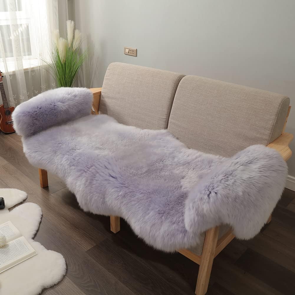 LLB Genuine Sheepskin Area Rug Wool Rug Fur Carpet Fluffy Shaggy Fur Rug for Living Room Kids Bedroom Real Sheepskin Throw Lambskin Rugs Sofa Mat Chair Seat Covers (Taro Purple, 2 x 6 ft Sheepskin)