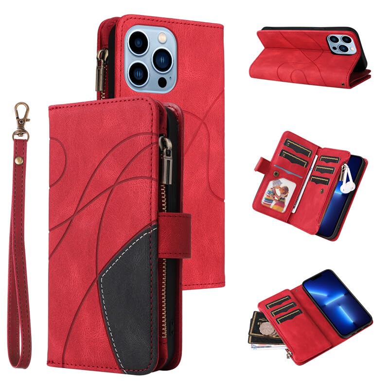 Étui portefeuille iPhone 14 Max rouge idéal pour vos sorties