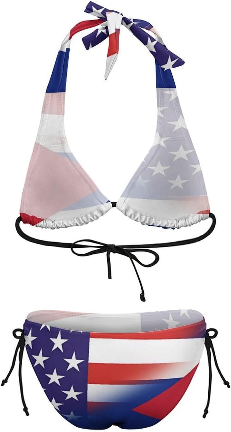 US Cuba Flag Novelty Women's 2 Piece String Bikini Set Swimsuits Bathing Suit Swimwear