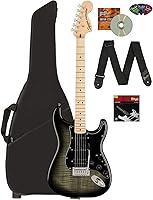 Vista 145 de Fender Squier Affinity Stratocaster - Paquete azul Lake Placid con amplificador Frontman 10G, estuche, afinador, cable de instrumento, correa, púas