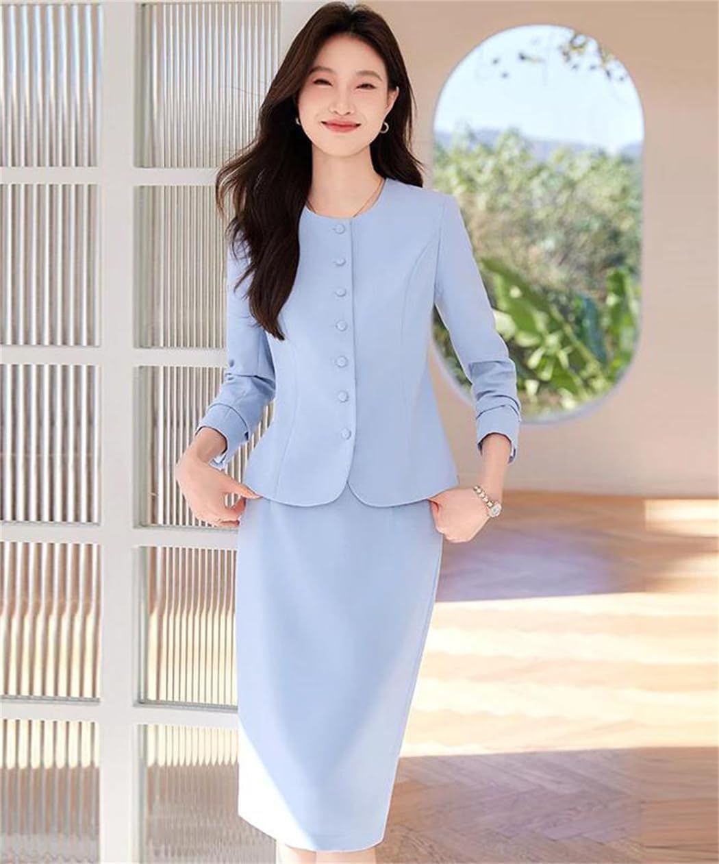 Women's Work Wear 2 Piece Set Blazer with Skirt Elegant Office Lady Business Outfit Suit