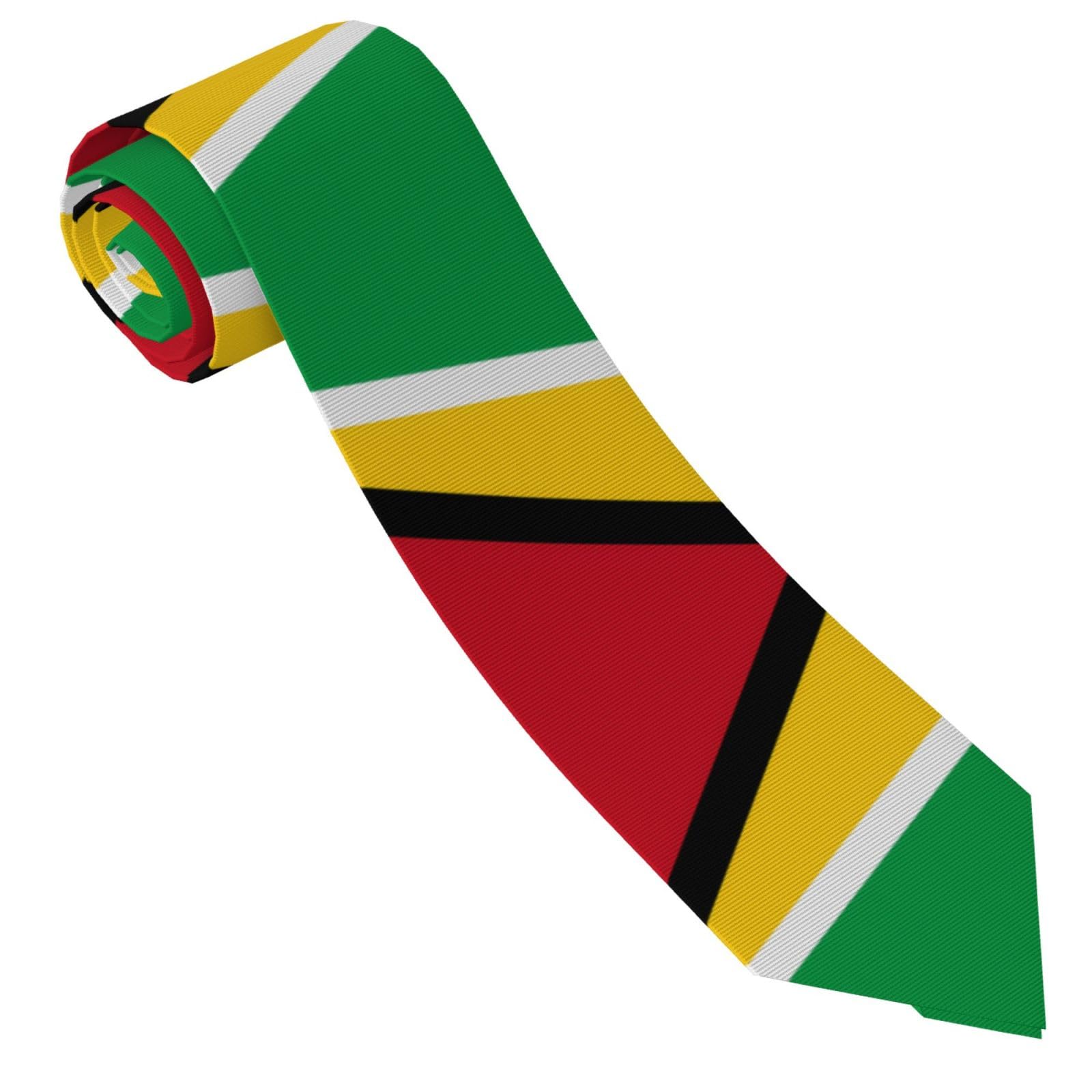 Poezjzw Men's Black Flag Of Guyana Pattern Tie Fashion Suit Tie For Wedding Banquets, Grooms, Work, Business Formal Wear