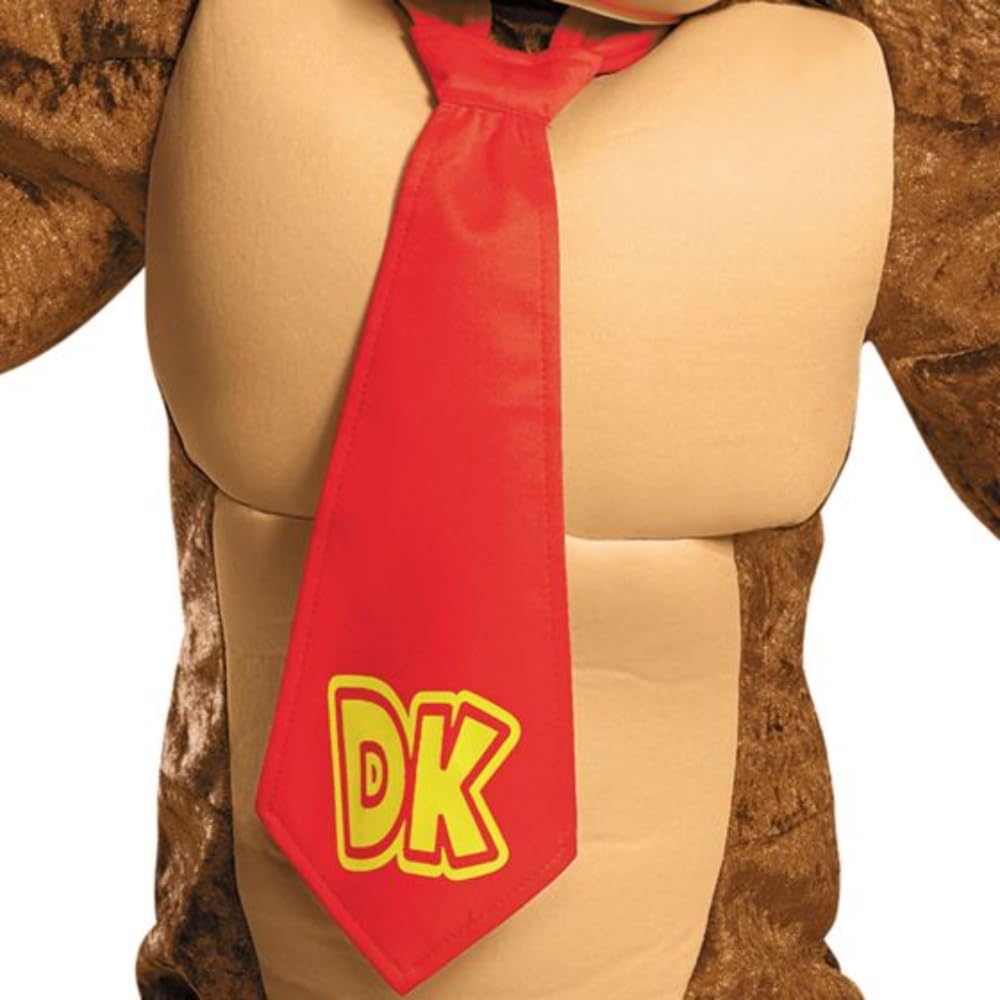 Super Mario Bros. Donkey Kong fantazyjna sukienka dla dzieci, oficjalne Nintendo od Disguise, zawiera kombinezon z wyściełanym tułowiiem, kultowy czerwony krawat DK i maskę Donkey Kong, dla 10-12 lat