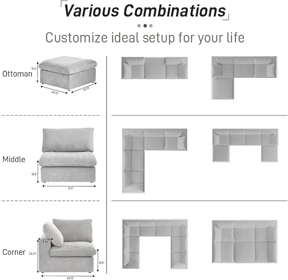 160.6 Cloud Modular Sectional Sofa with Thick Cushion,Down Filled Comfort V Shaped Sofa Couch for Living Room,Minimalist Wide Deep Seat Convertible Couches,4 Seater & 1 Corner+1 Ottoman