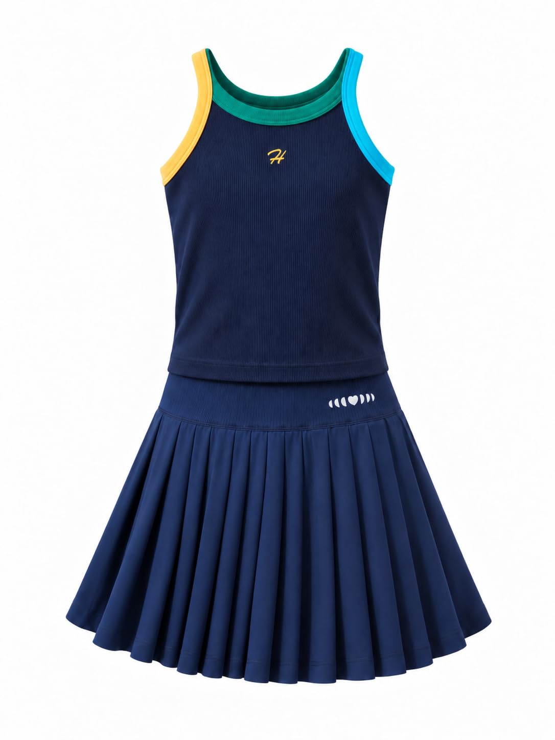 Girls Tennis Dress, 2-Piece Outfit Sleeveless Top and Pleated Skirt