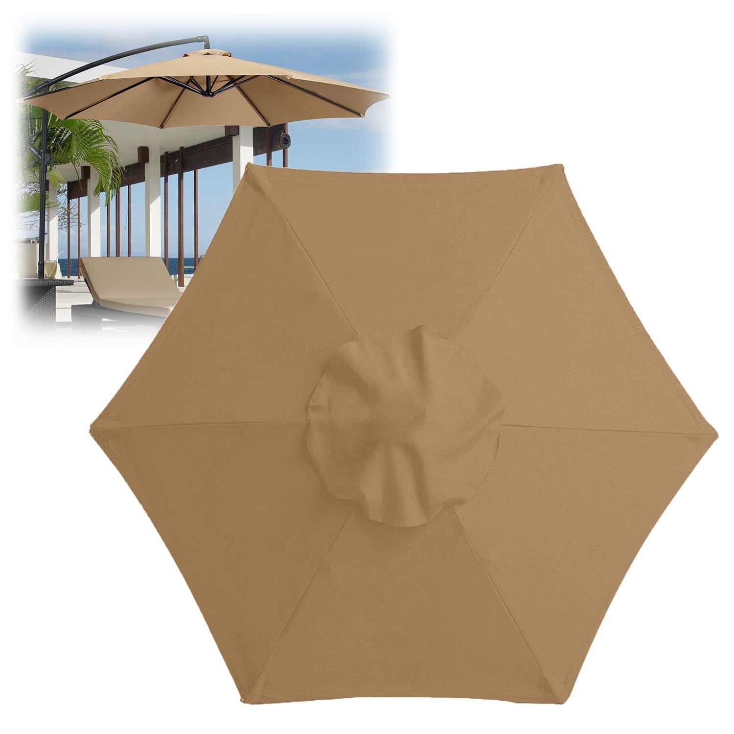Replacement Parasol canopy 6.5ft/9ft/10ft Replacement Covers Market 6 Ribs/8 ribs Outdoor Patio Umbrella Canopy Cover Garden replacement canopy top (Canopy Only)(Color:Khaki,Size:2.7m/9FT(8-ribs))