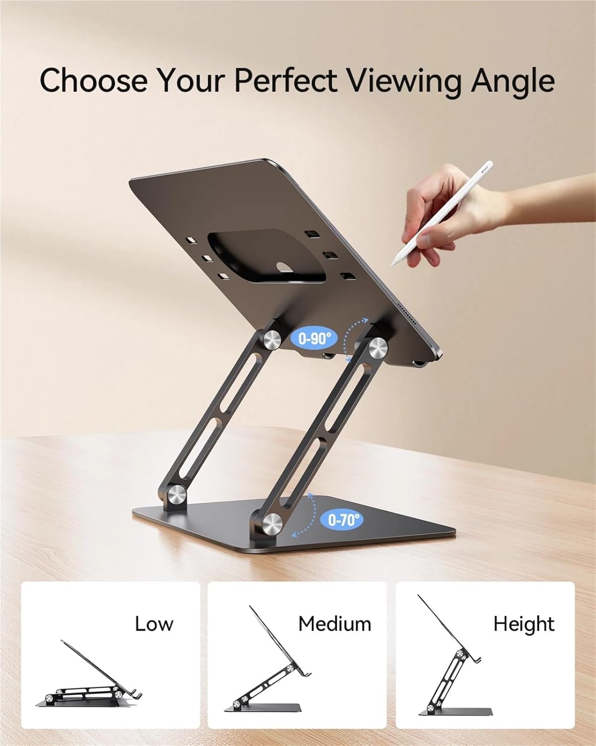 Diagram showing adjustable viewing angles and height options