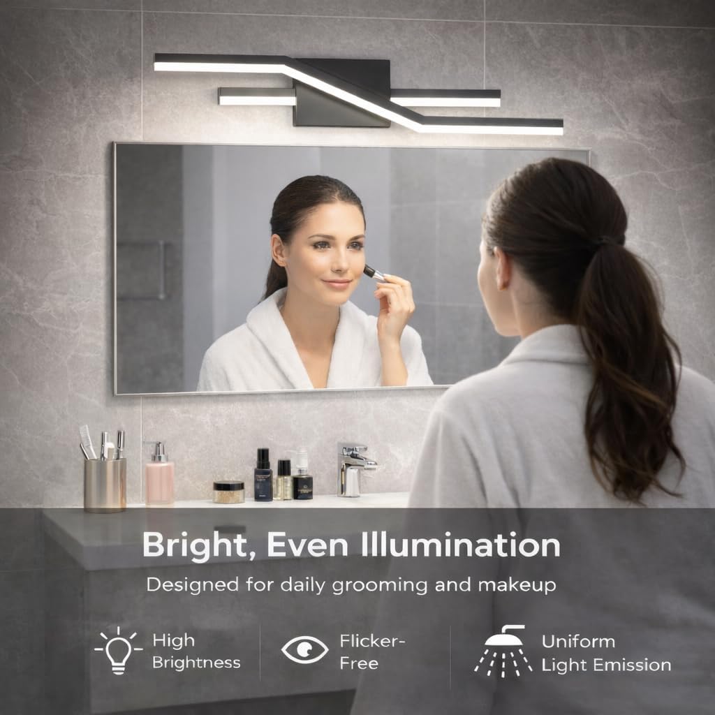 SOLFART Bathroom Light Fixtures Matte Black Dimmable LED Bathroom Vanity Lights Over Mirror 24 Inch Modern Wall Lights - Image 4