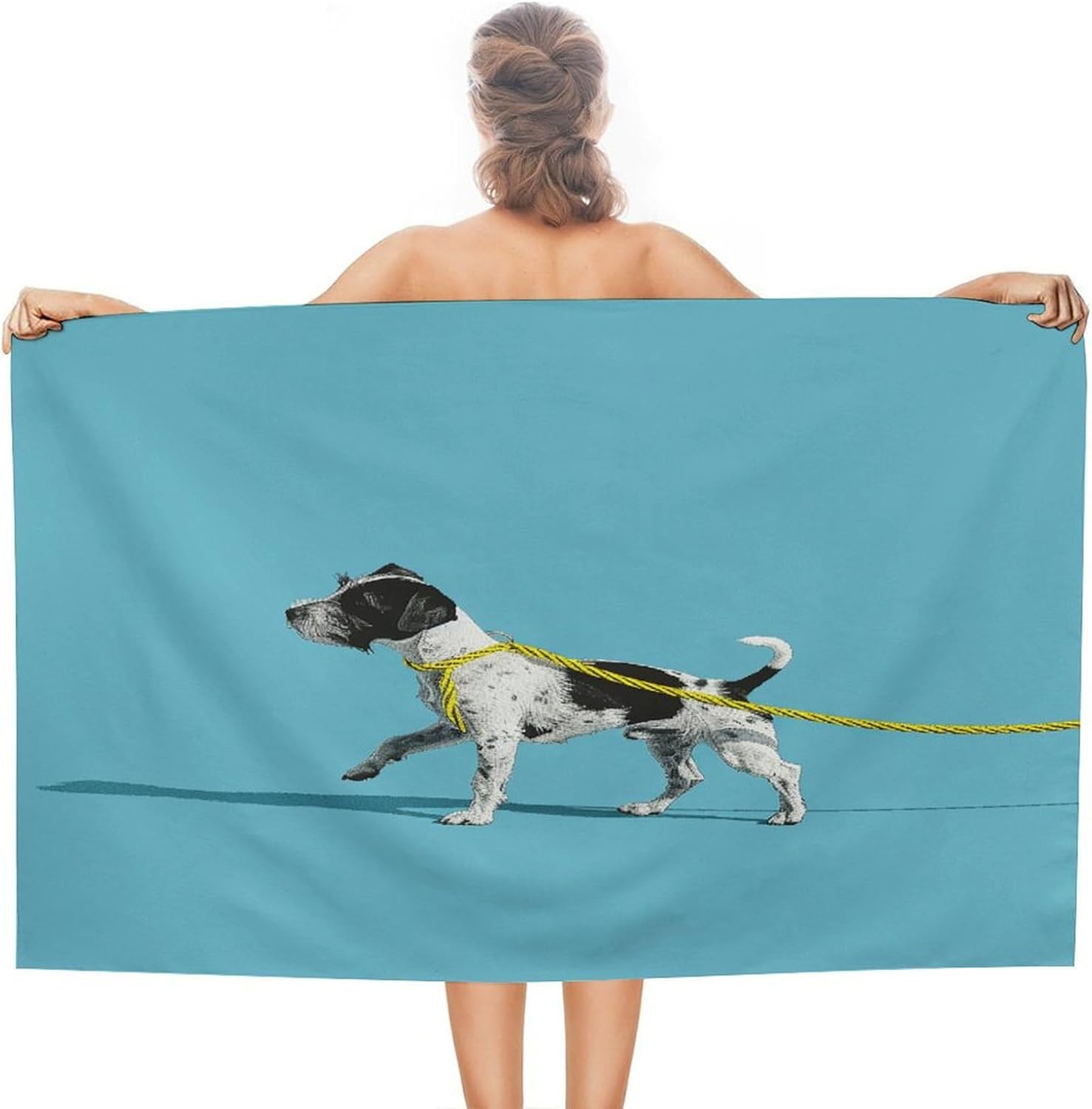 Swimming Towel, Dog Being Pulled Printed Fashion Towel,Portable Towel,Durable Towel