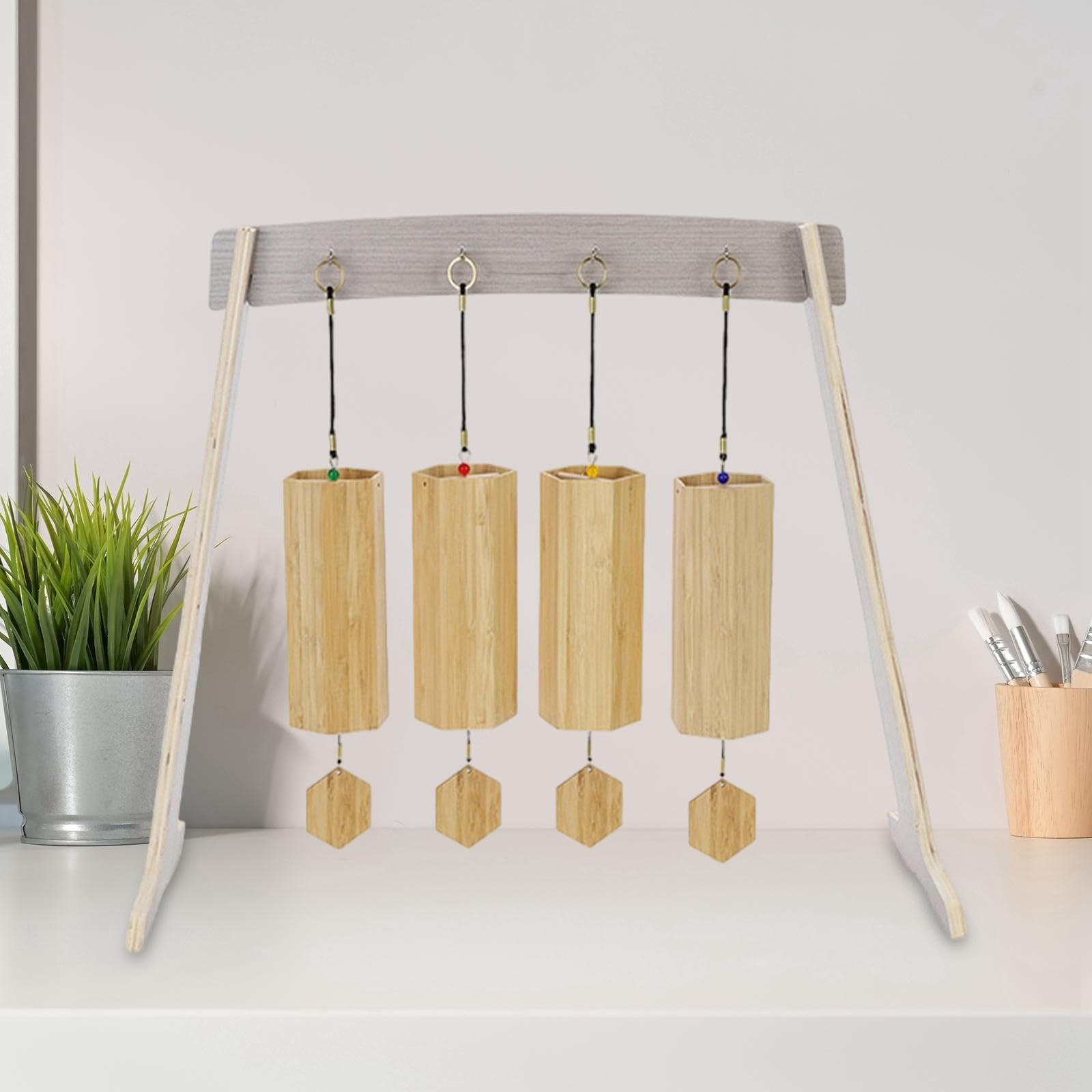 Harilla Support de Carillon en Bois, Support de Carillon Polyvalent Facile à Assembler, Support de Cible de Gong pour Salle de Classe, Bureau, Salon de Thé, Style B