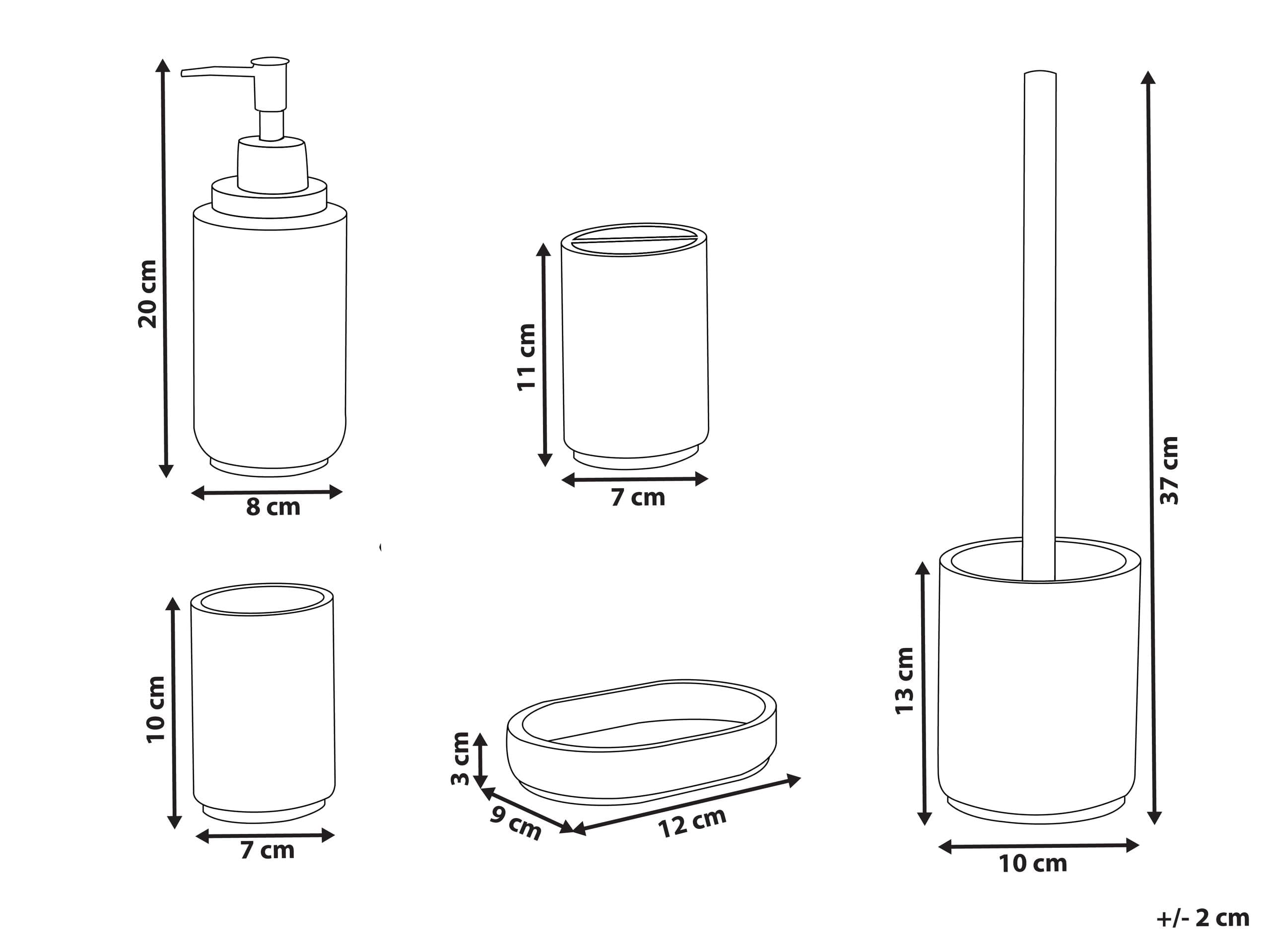 Conjunto de 5 Accesorios de baño jabonera dispensador de jabón escobilla de Inodoro Vaso Soporte para cepillos de Dientes Blanco Huarmey