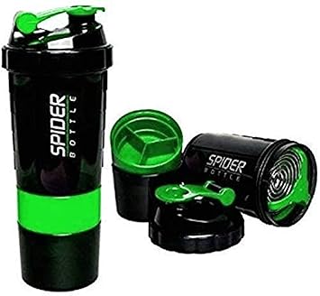 Plastic Spider Protein Shaker Bottle with 2 Storage Extra Compartment for Gym (Multicolor, 500ml, 1)
