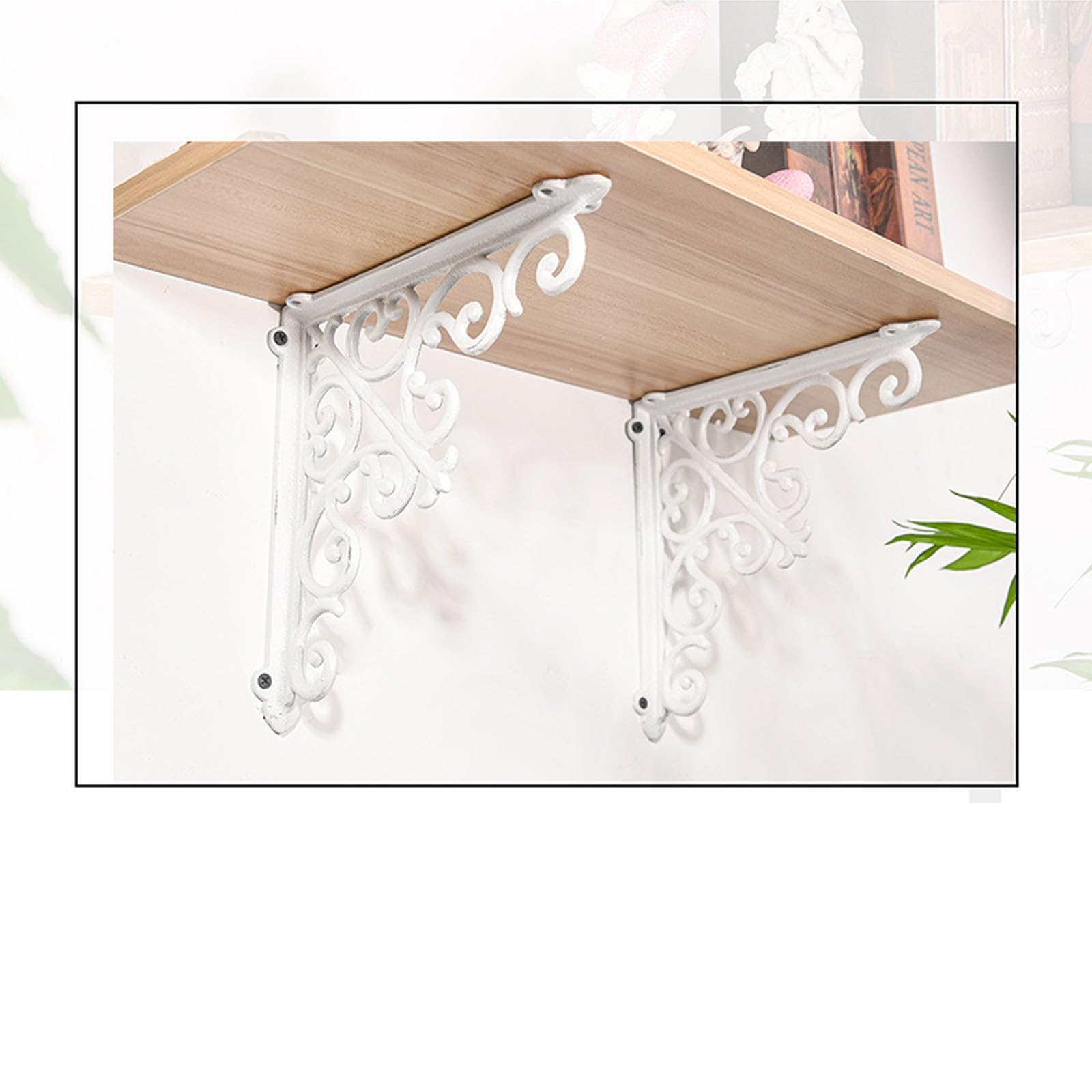 Par de Soportes de Estantería de Hierro Fundido,Soportes para Estantes Rústico,Escuadras Estantería Envejecidas,Soportes para Estantes Pesados de Pared,con Tornillos,Blanco (18cm)