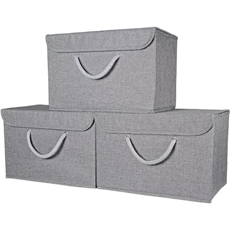 Grey Fabric Storage Boxes with lids. Stackable and Foldable. For ...