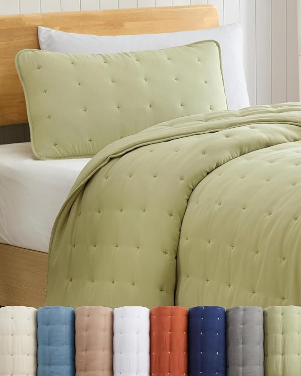 Quilt Set Twin Size - Lightweight Boho Bed Set - Sage Green, 68" x 86" by CGK Unlimited - Used condition - US$33.46