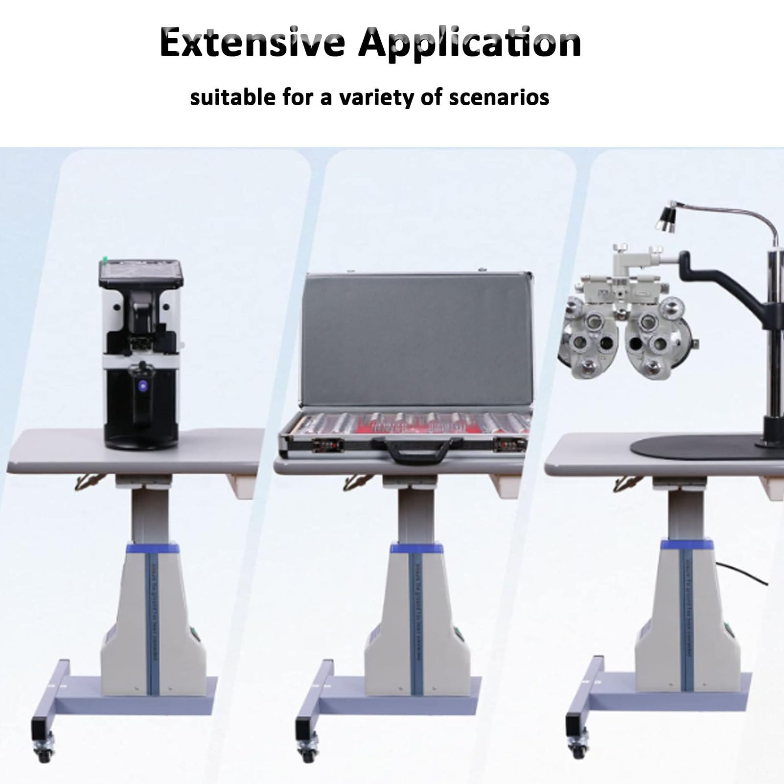 Tavola di sollevamento motorizzata, stazione di lavoro per strumenti ottici regolabile in altezza da 65 a 82 cm, con cassetti, per laboratorio di occhiali di optometria