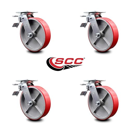 Vista 84 de Rueda rígida de poliuretano sobre hierro fundido con rueda roja de 4 pulgadas, capacidad de 700 libras, marca Service Caster