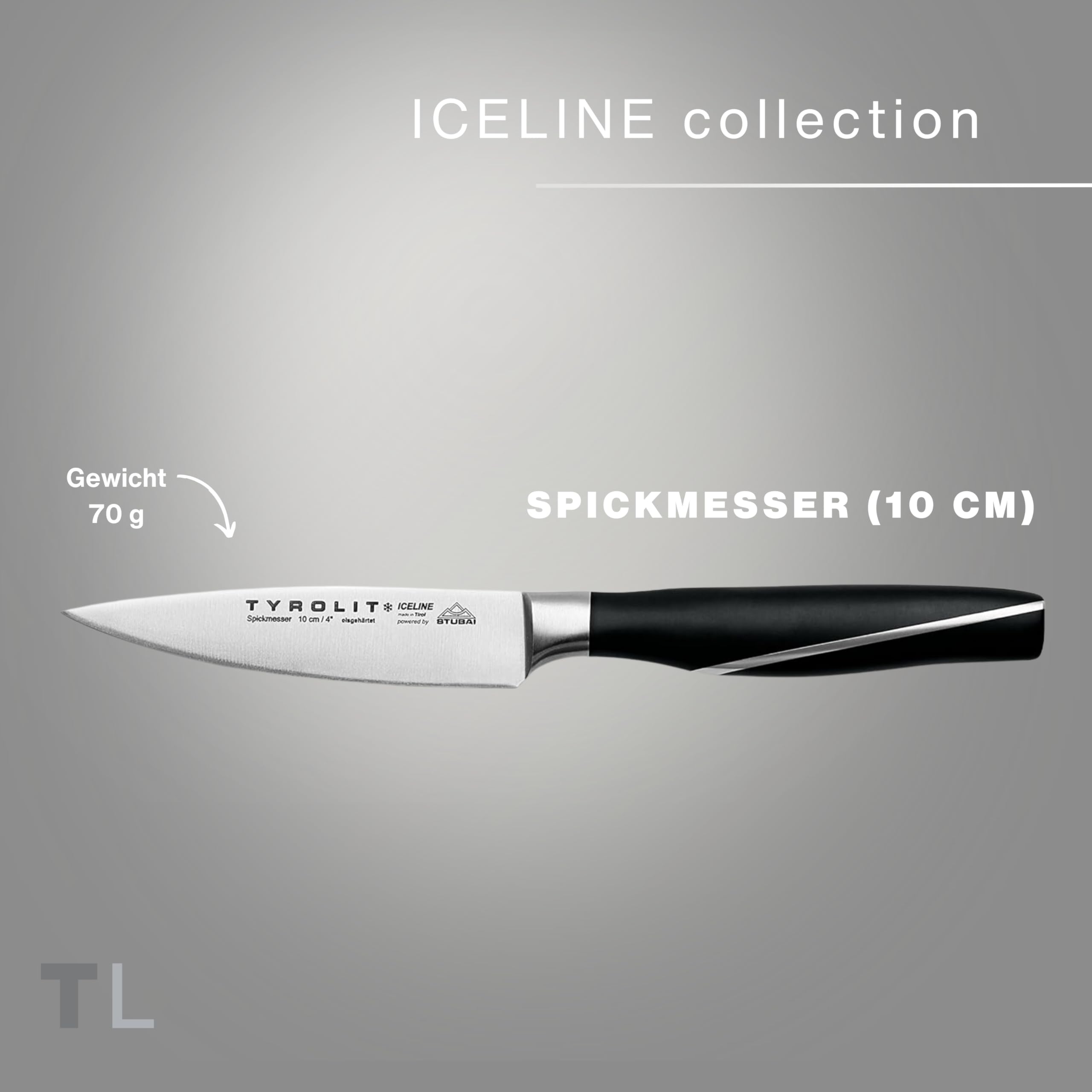 Tyrolit LIFE Spickmesser mit höchster Schnittqualität - 10cm, mehrfach eisgehärtete Edelstahlklinge (56 HRC) - extrem scharfes Profi Kochmesser für Fisch und Fleisch - Made in Tirol