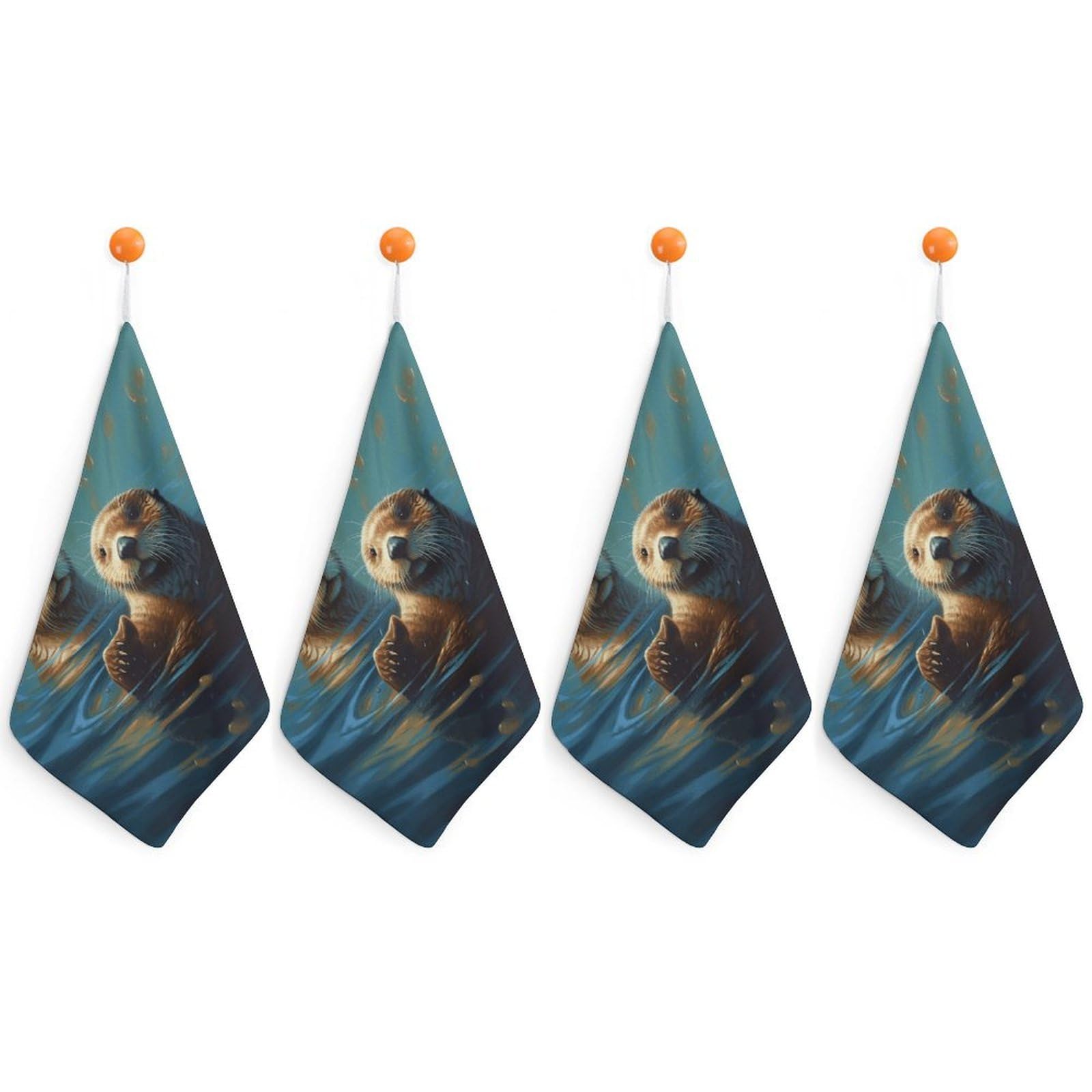 VstaDank Sea Otters Painting Washcloth with Hanging Loop Quick Dry Microfiber Hand Towel Highly Absorbent Wash Cloth Reusable Makeup Remover Cloth Soft Feel Fingertip Towel for Bathroom